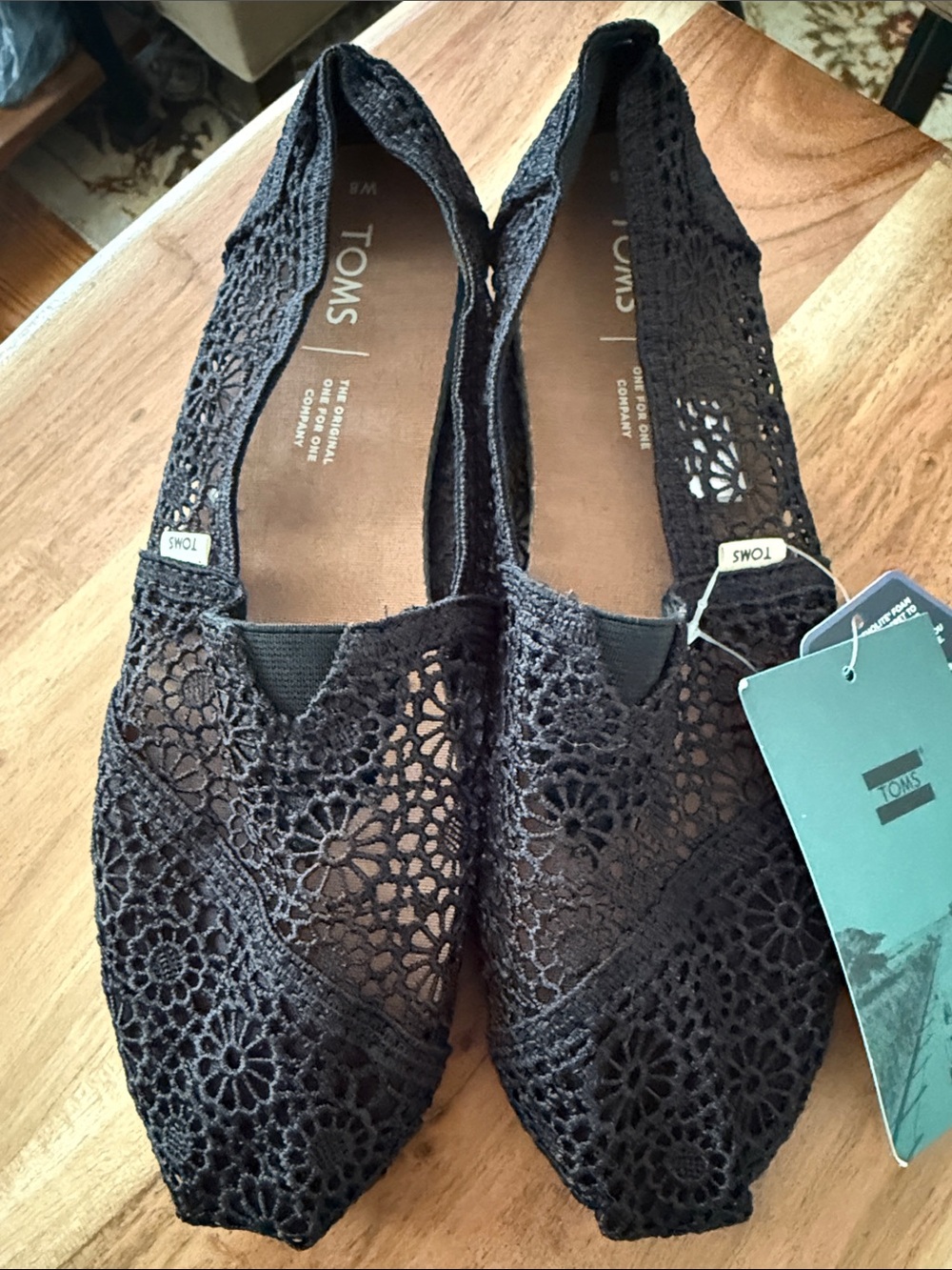 TOMS Black Lace Slip-On Flats — Women's Loafers